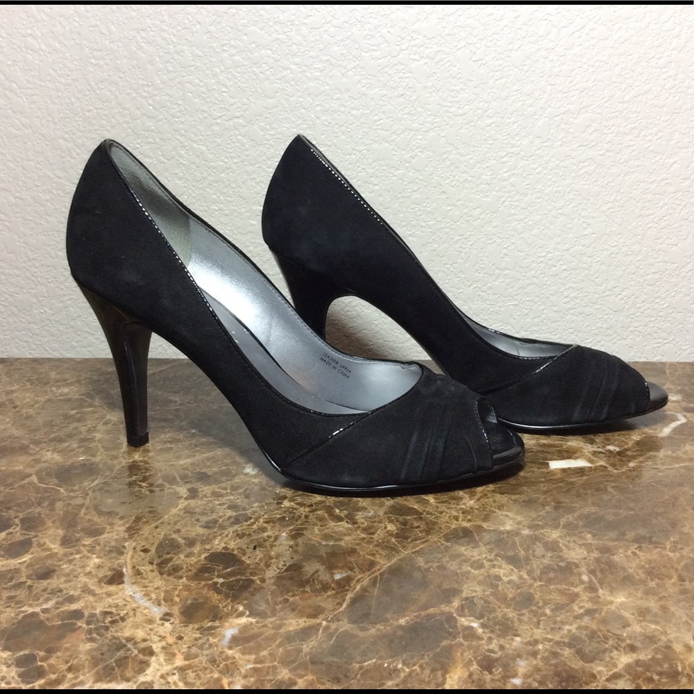 Audrey Brooke COCO Black Suede Open Toe Pump